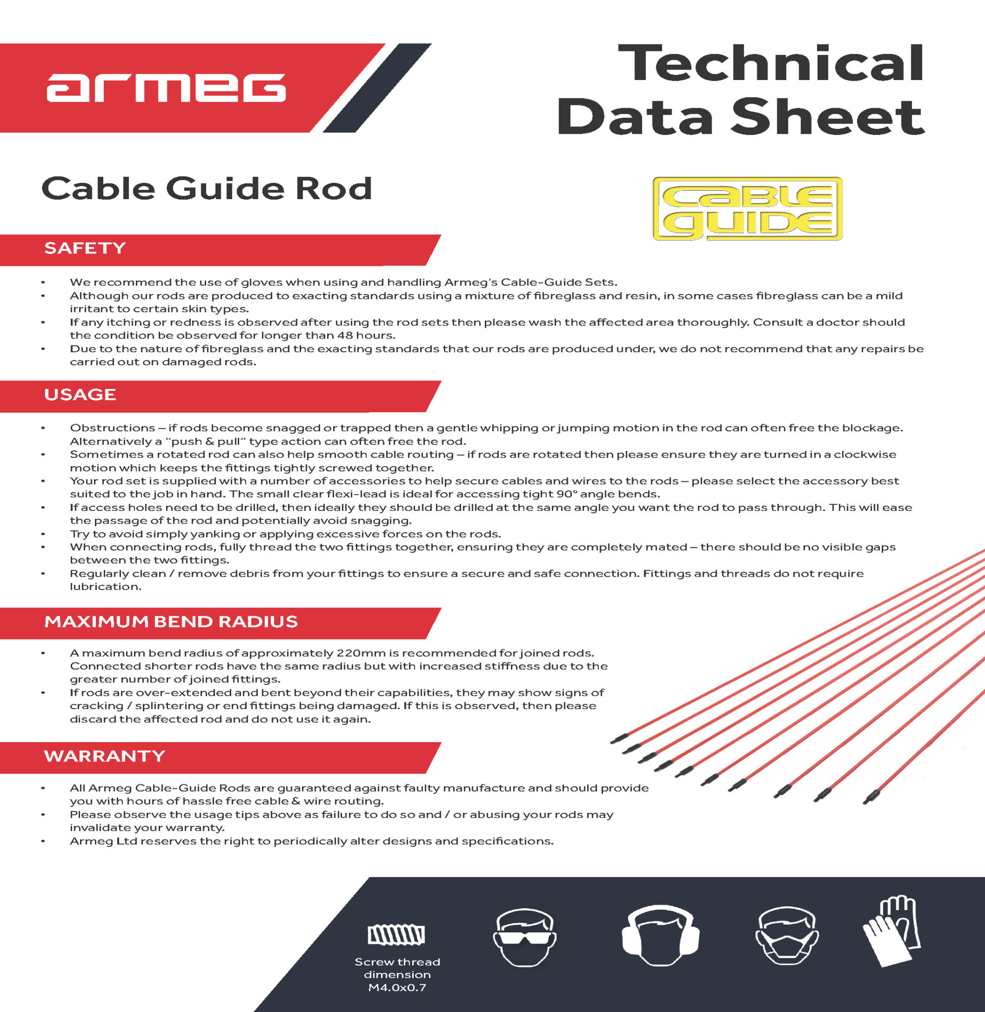 10 x 1m Cable Guide Rod Set | Hand Tools | Armeg