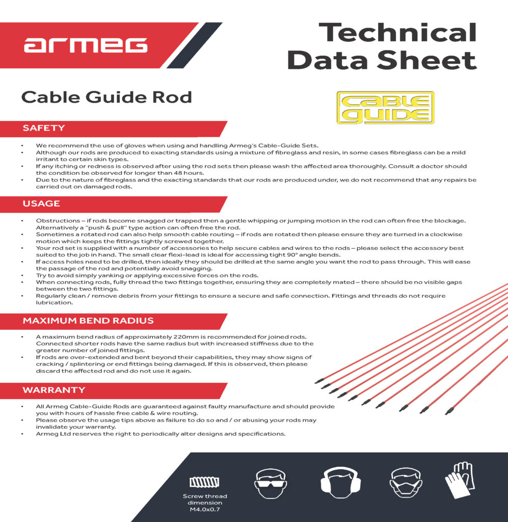 Rod For Cable Routing 10 x 1m Cable Guide Rod Set | Hand Tools | Armeg